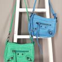 A-Zone Tasche Henkeltasche Handtasche beige hellblau mit Trageriemen