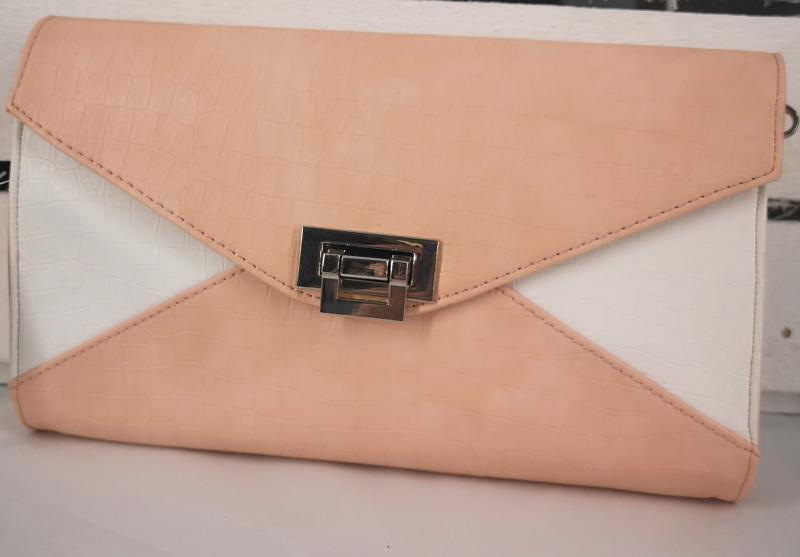 Tasche Clutch Schultertasche Handtasche Umhängetasche peach weiß