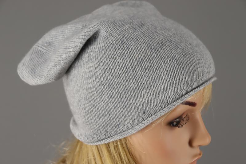 Zwillingsherz Mütze Beanie Strick mit Kaschmir Wolle hellgrau teils gefüttert