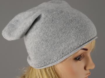 Zwillingsherz Mütze Beanie Strick mit Kaschmir Wolle hellgrau teils gefüttert