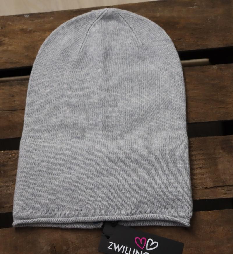 Zwillingsherz Mütze Beanie Strick mit Kaschmir Wolle hellgrau teils gefüttert
