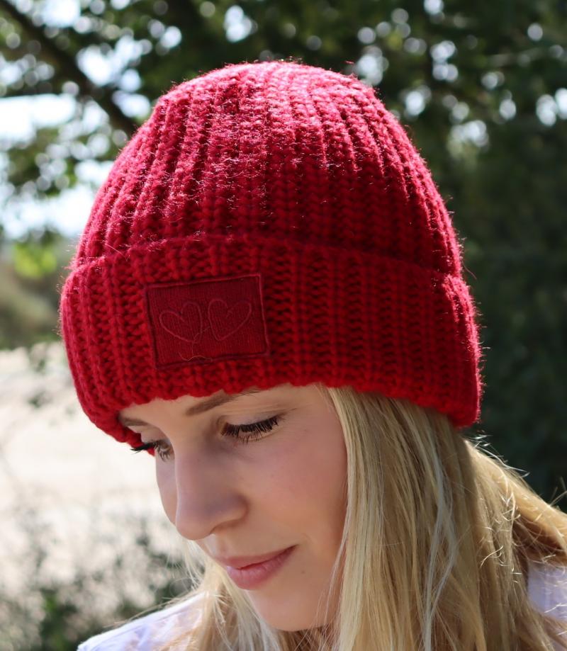Zwillingsherz Schal Grobstrick mit Wolle rot 