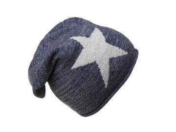 Zwillingsherz Mütze jeansblau mit Kaschmir, Fleecefutter, Stern und Glitzer