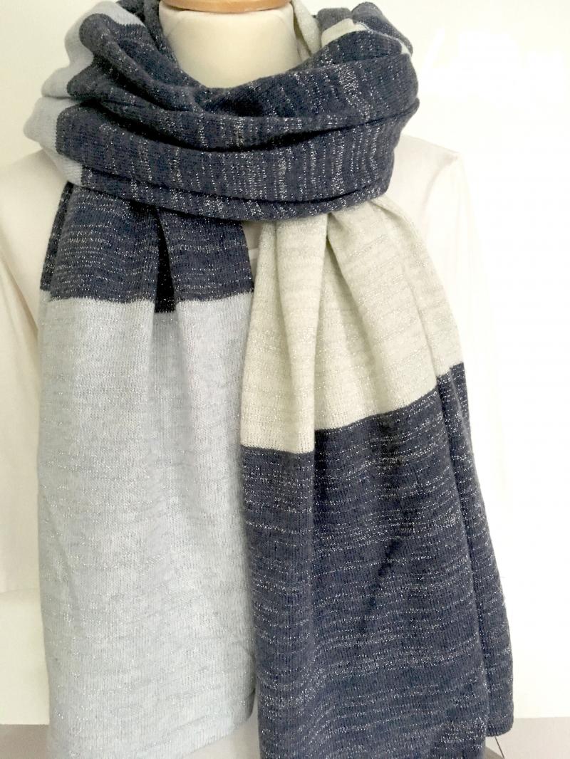 Zwillingsherz Strickschal mit Kaschmir Wolle große Blockstreifen und Lurex