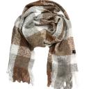 Zwillingsherz Schal Winterschal Bouclé-Optik beige weiß grau Webschal Fransen