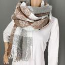 Zwillingsherz Schal Winterschal Bouclé-Optik beige weiß grau Webschal Fransen