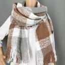 Zwillingsherz Schal Winterschal Bouclé-Optik beige weiß grau Webschal Fransen