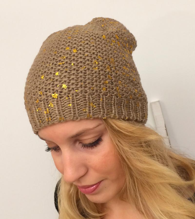 SAMAYA Strickmütze beige mit Glitzer