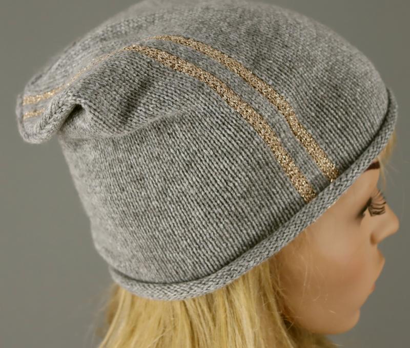 A-Zone Mütze Beanie grau  mit Rollrand und Glitzer Streifen