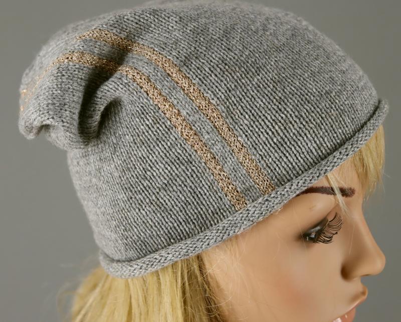 A-Zone Mütze Beanie grau  mit Rollrand und Glitzer Streifen