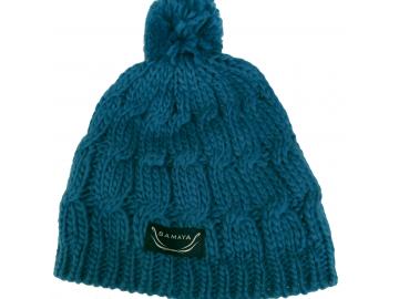 SAMAYA Strickmütze blau/türkisblau mit Bommel