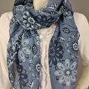 Italy Tuch jeansblau blau aus Seide und Baumwolle mit wunderschönem Blumenmuster