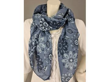 Italy Tuch jeansblau blau aus Seide und Baumwolle mit wunderschönem Blumenmuster