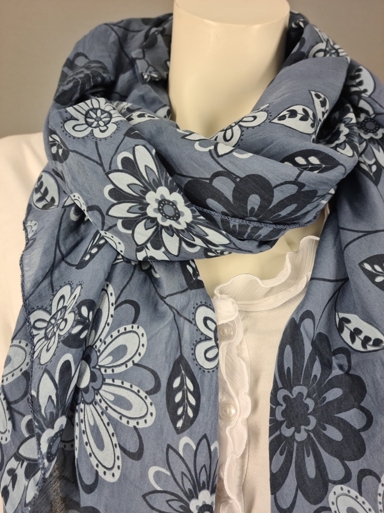 Italy Tuch jeansblau blau aus Seide und Baumwolle mit wunderschönem Blumenmuster