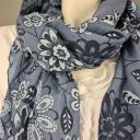 Italy Tuch jeansblau blau aus Seide und Baumwolle mit wunderschönem Blumenmuster