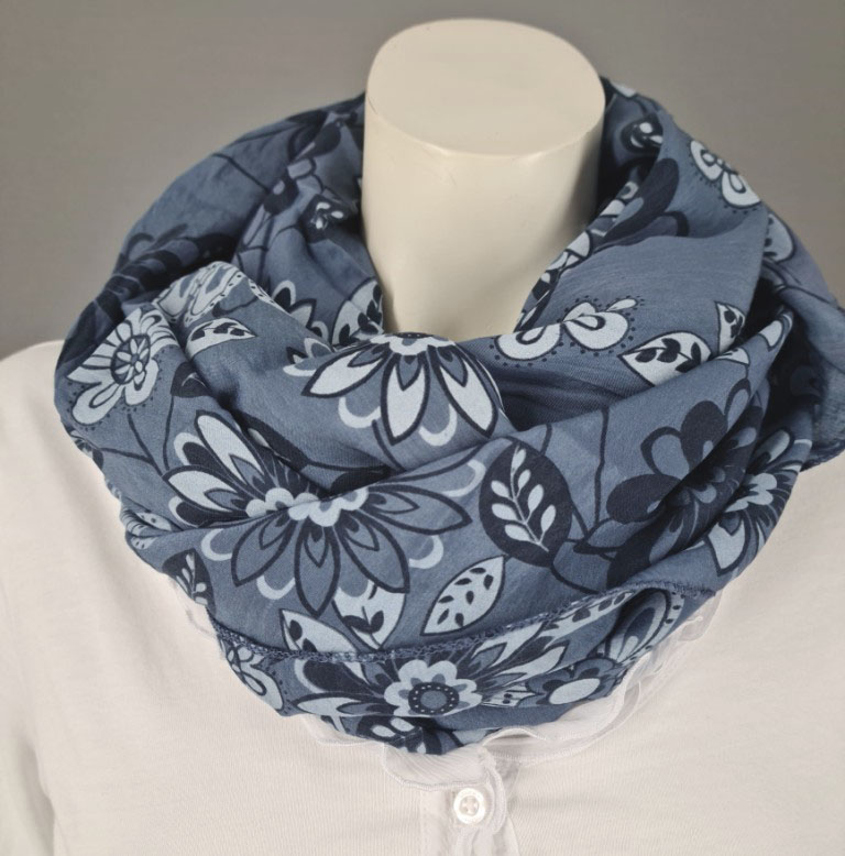 Italy Tuch jeansblau blau aus Seide und Baumwolle mit wunderschönem Blumenmuster