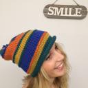 A-Zone Mütze Strickmütze bunt Bommel grün blau orange ocker One Size