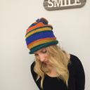 A-Zone Mütze Strickmütze bunt Bommel grün blau orange ocker One Size