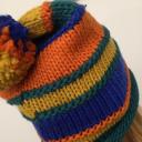 A-Zone Mütze Strickmütze bunt Bommel grün blau orange ocker One Size