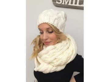 Mütze Strickmütze Beanie Zopfmuster Italy mit Wolle wollweiß Wintermütze