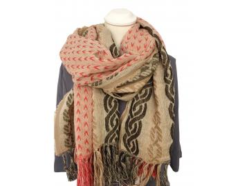 Passigatti Schal Winterschal Webschal Beige Braun Koralle Wolle Baumwolle