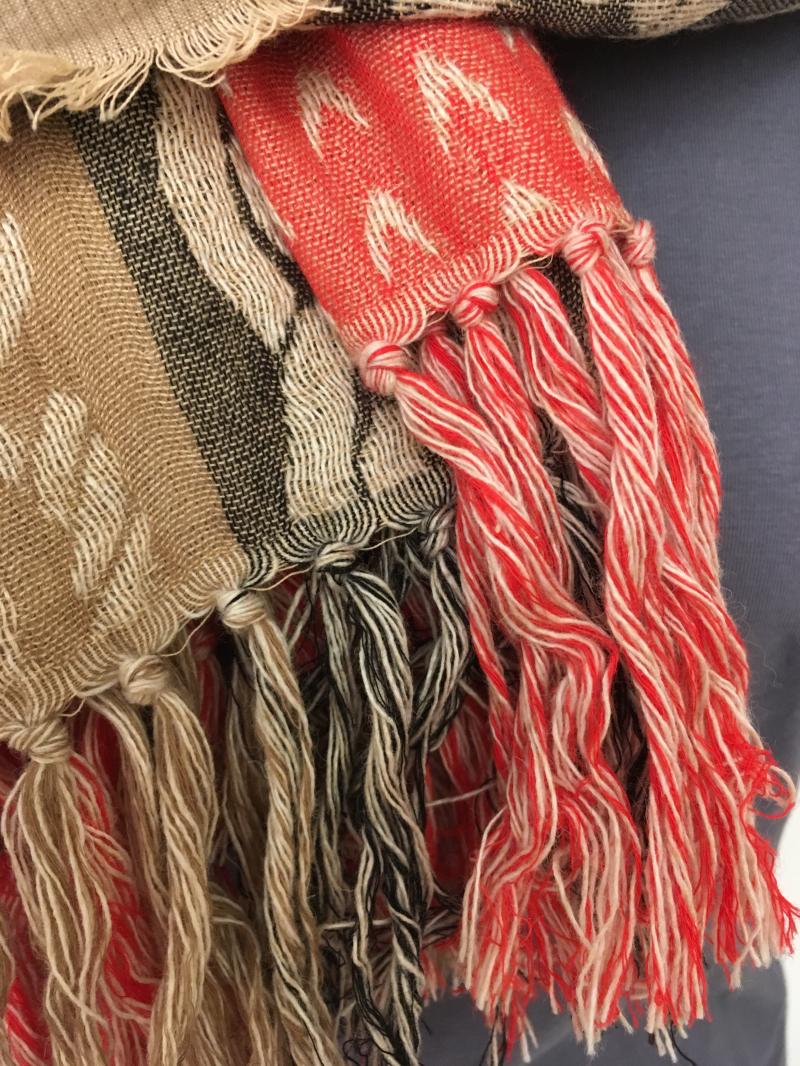Passigatti Schal Winterschal Webschal Beige Braun Koralle Wolle Baumwolle