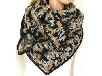 A-Zone Dreieckstuch Tuch Leomuster Schal hellgrau schwarz beige