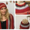 SAMAYA Set Loop Schal und Mütze geringelt blau rot beige hellblau Bommel
