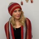 SAMAYA Set Loop Schal und Mütze geringelt blau rot beige hellblau Bommel