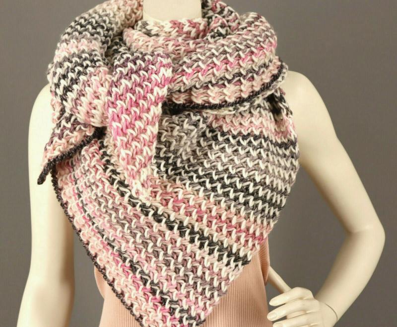 Dreieckstuch Grobstrick mit Wolle Tuch Pastellfarben weiß rosa pink