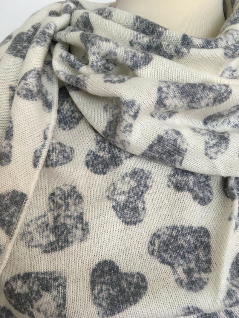 Zwillingsherz Dreieckstuch Schal mit Kaschmir Wolle Wollweiß Herzchen jeansblau