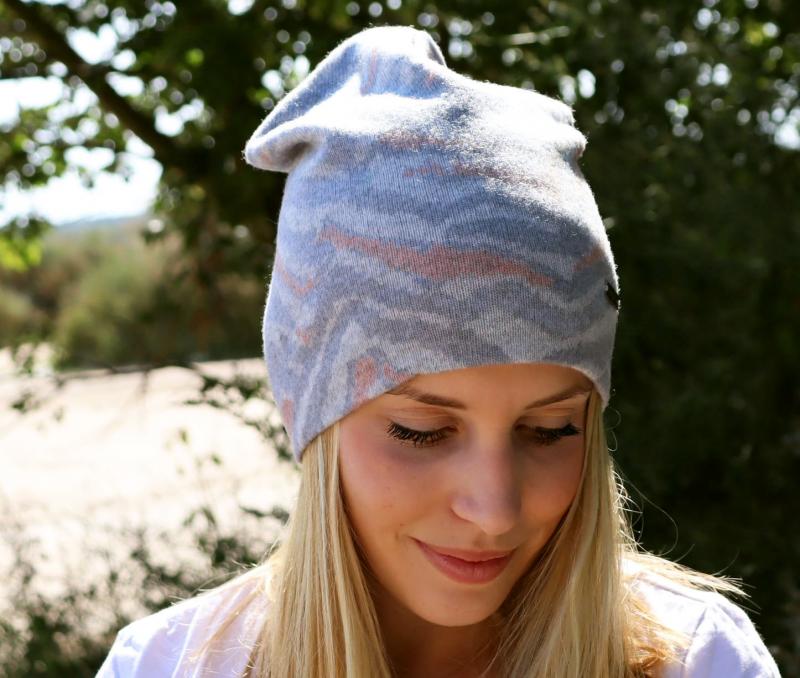 Passigatti Mütze Beanie Wollmütze mit Kaschmir Hellgrau Grau Apricot One Size