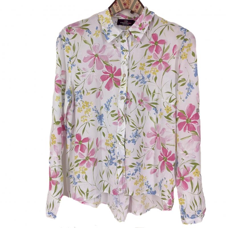 Zwillingsherz Bluse Langarmbluse Blumen bunt Gr. S M L pink gelb grün blau