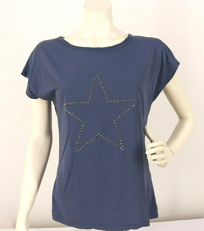 V.Milano Italy T-Shirt blau jeansblau Baumwolle Nieten Stern One Size Gr.38, 40