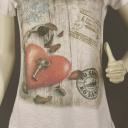 V.Milano Italy T-Shirt weiß  Baumwolle Herz Schlüssel rot beige grau One Size
