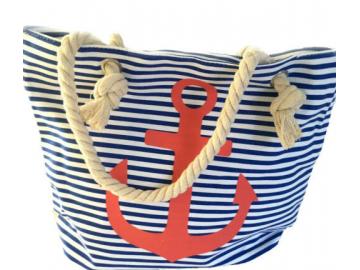 Strandtasche Badetasche Umhängetasche gestreift blau-weiss mit Anker Motiv