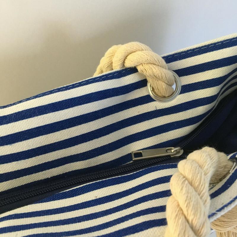 Strandtasche Badetasche Umhängetasche gestreift blau-weiss mit Anker Motiv