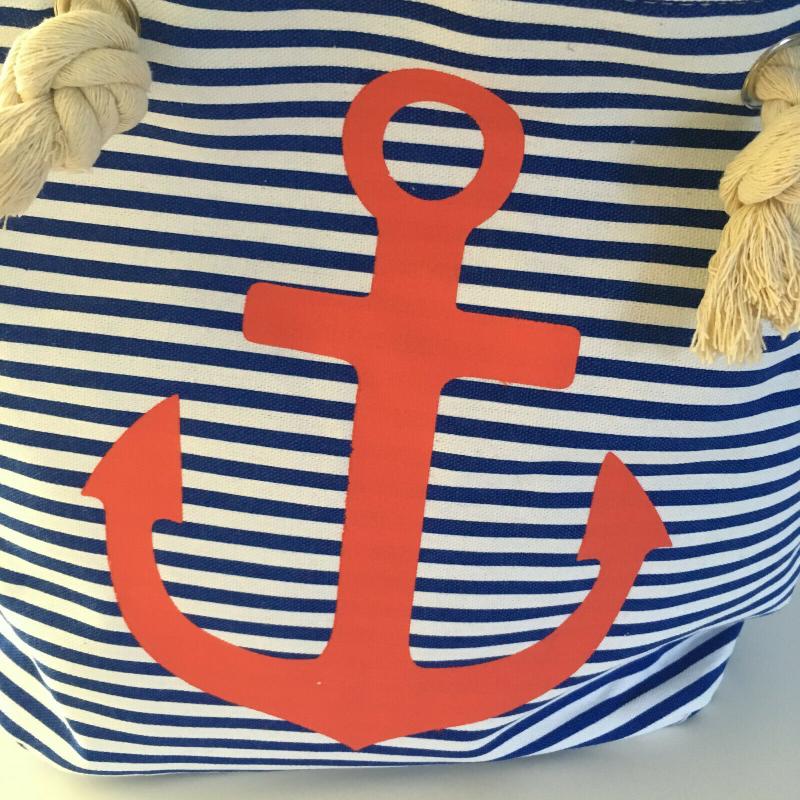 Strandtasche Badetasche Umhängetasche gestreift blau-weiss mit Anker Motiv