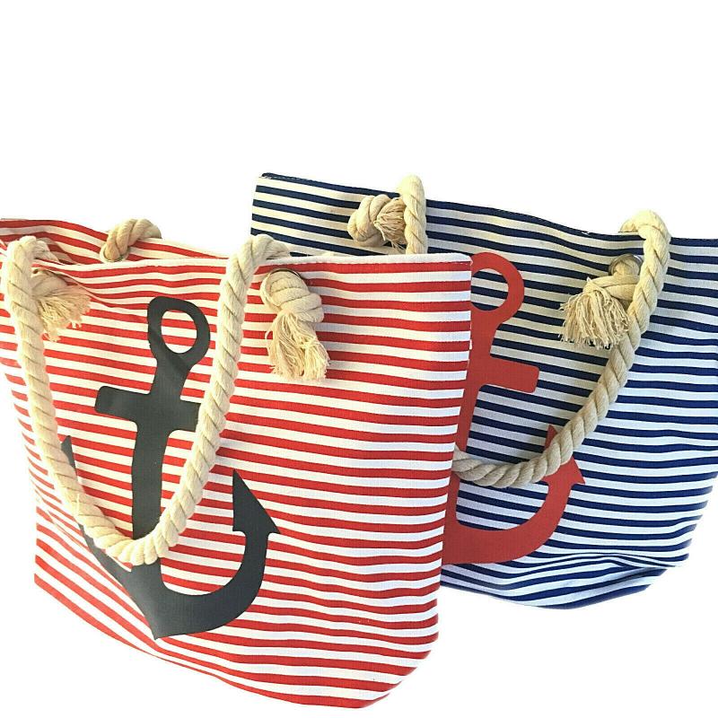 Strandtasche Badetasche Umhängetasche gestreift blau-weiss mit Anker Motiv