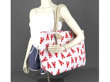 Strandtasche Badetasche Beach Umhängetasche Weiß Rot Krebse mit Kordel