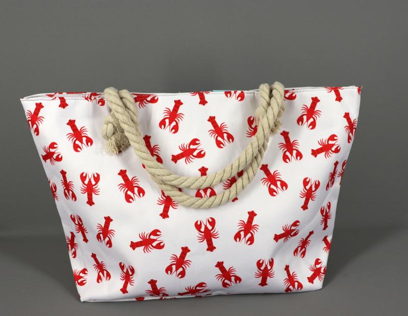 Strandtasche Badetasche Beach Umhängetasche Weiß Rot Krebse mit Kordel