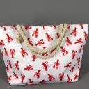 Strandtasche Badetasche Beach Umhängetasche Weiß Rot Krebse mit Kordel