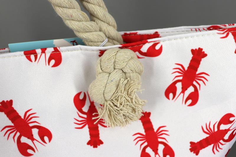Strandtasche Badetasche Beach Umhängetasche Weiß Rot Krebse mit Kordel