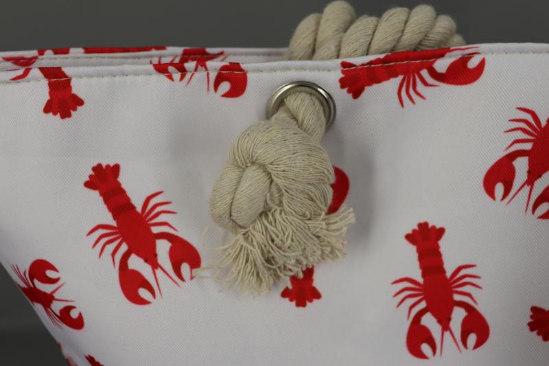 Strandtasche Badetasche Beach Umhängetasche Weiß Rot Krebse mit Kordel