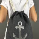 Rucksack Turnbeutel Grau Gym Bag Sportbeutel mit Glitzeranker