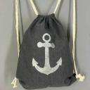 Rucksack Turnbeutel Grau Gym Bag Sportbeutel mit Glitzeranker