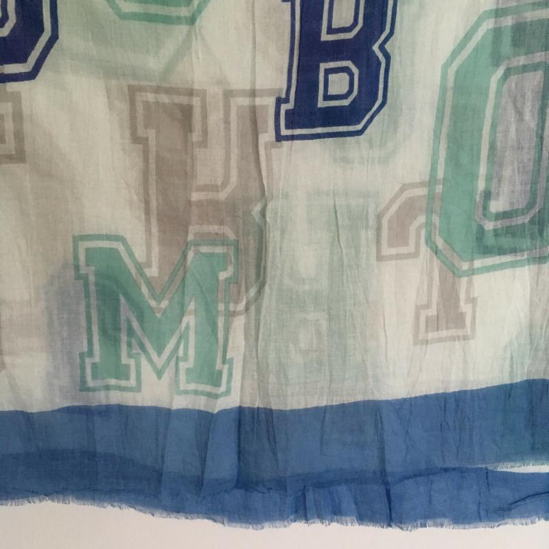 A-Zone Tuch weiß Schal XXL Sommer Buchstaben 100% Baumwolle Fransen blau grau