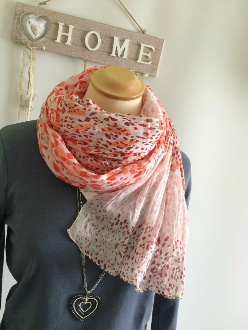 A-Zone Tuch Schal Sommerschal mit rot-buntem Leo-Print 100% Baumwolle weiß rot