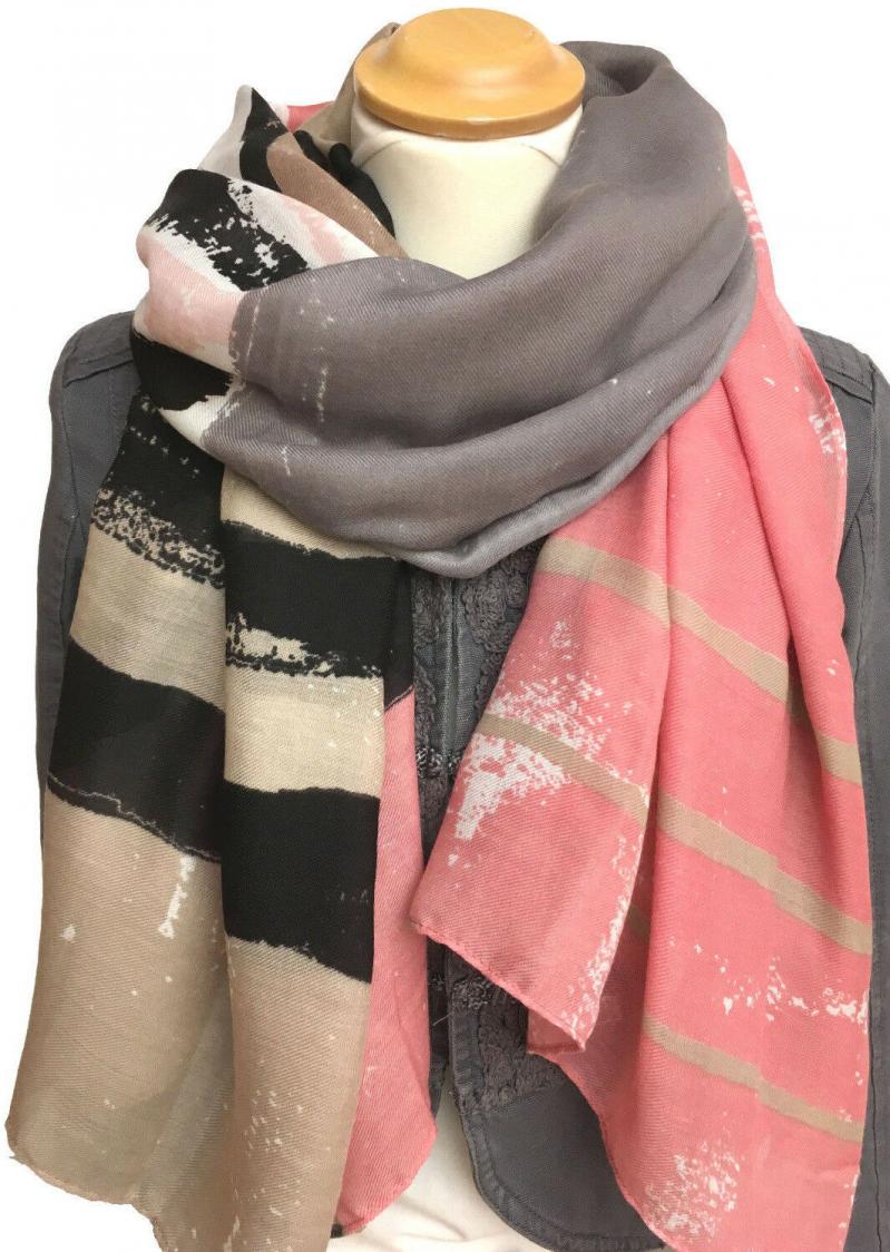 A-Zone Tuch Schal Halstuch Patch Tigerkopf Streifen rosa weiß beige grau schwarz