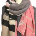 A-Zone Tuch Schal Halstuch Patch Tigerkopf Streifen rosa weiß beige grau schwarz
